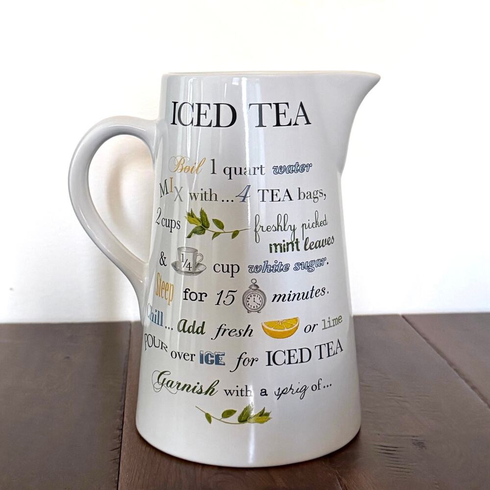 Vintage Mary Luke-Thompson Ceramic Iced Tea Pitcher with Recipe